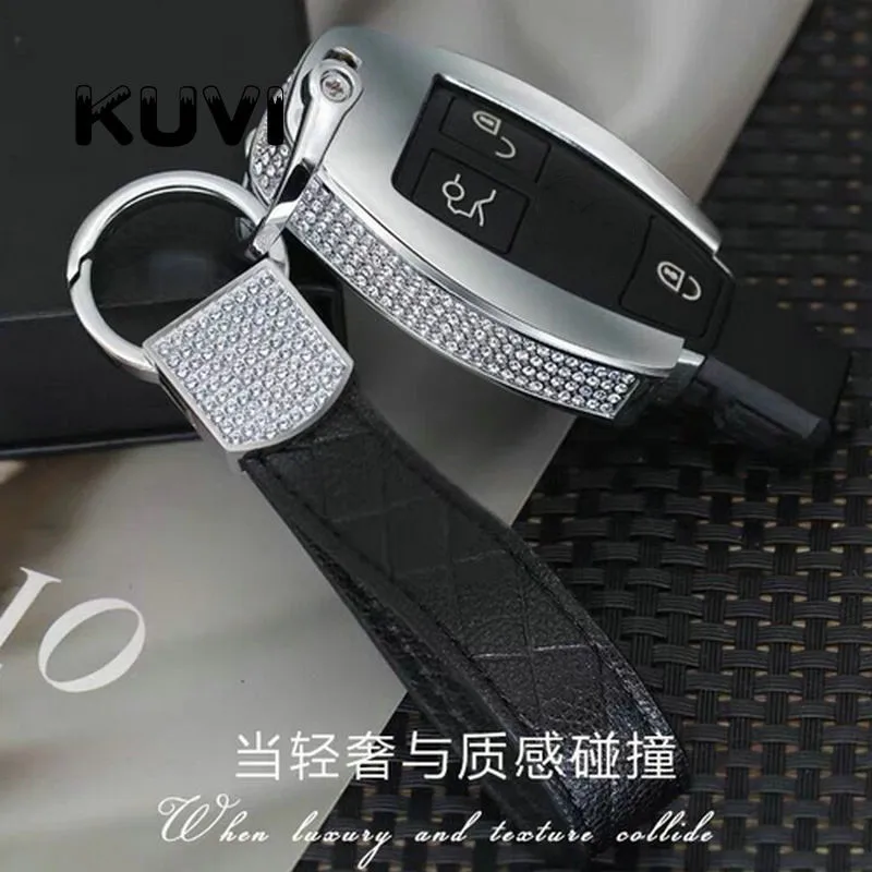 black with keychain3 Алмазный цинковый сплав кожаный чехол для ключей брелок подходит для Mercedes Benz W204 W205 W212 C E S GLA чехол для ключей - Название цвета: black with keychain3