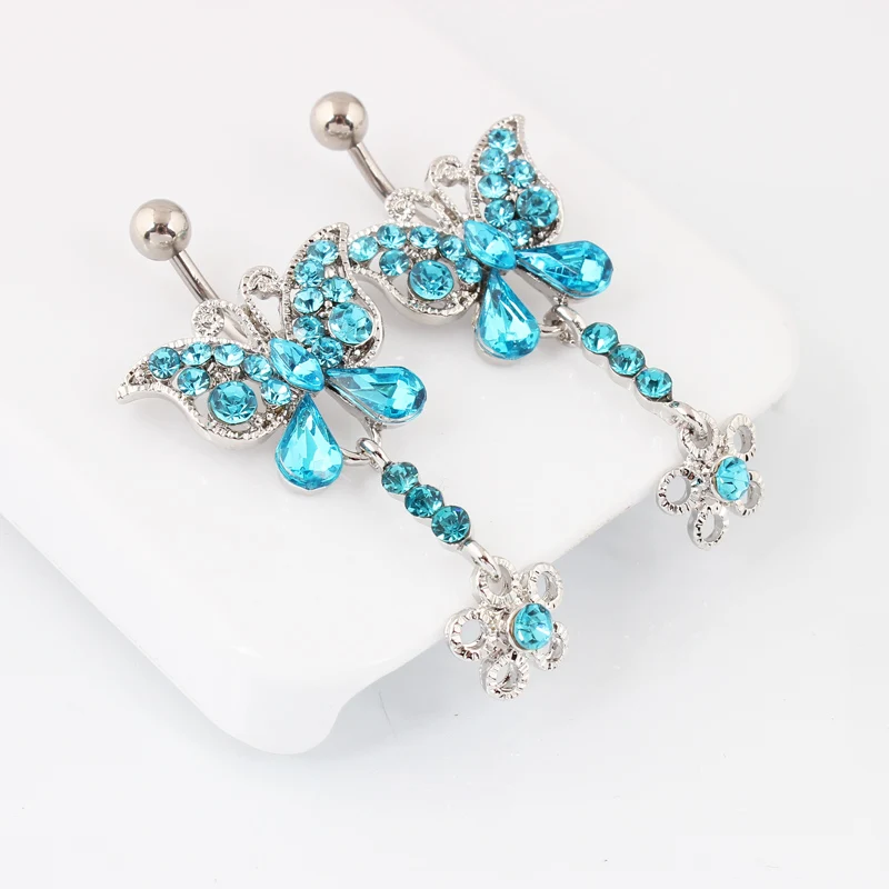 Стразы кольцо для пупка с бабочкой женское модное Ювелирное на пупок пирсинга