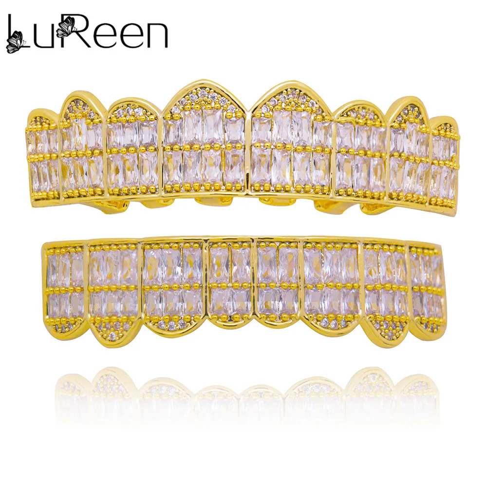 

LuReen Gold Grillz Top&Bottom Grills Dental Hip Hop Tooth Grill Vampire Teeth Caps Mouth Rapper Jewelry Party