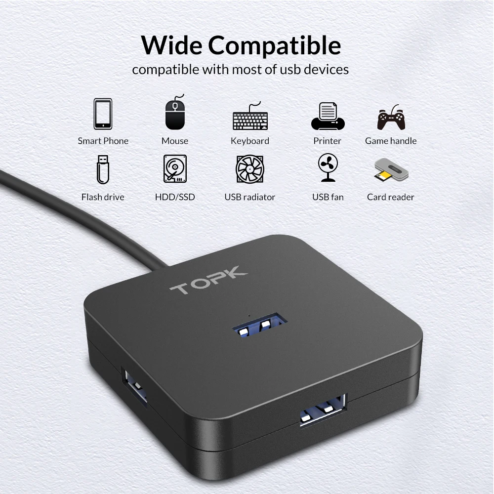 TOPK usb хаб 4 порта USB 3 0 Портативный с порт зарядки Micro концентратор адаптер для MacBook