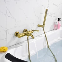 solid brass brushed gold bathtub faucet wall mounted bathroom shower faucet handheld shower hot and cold bath mixer