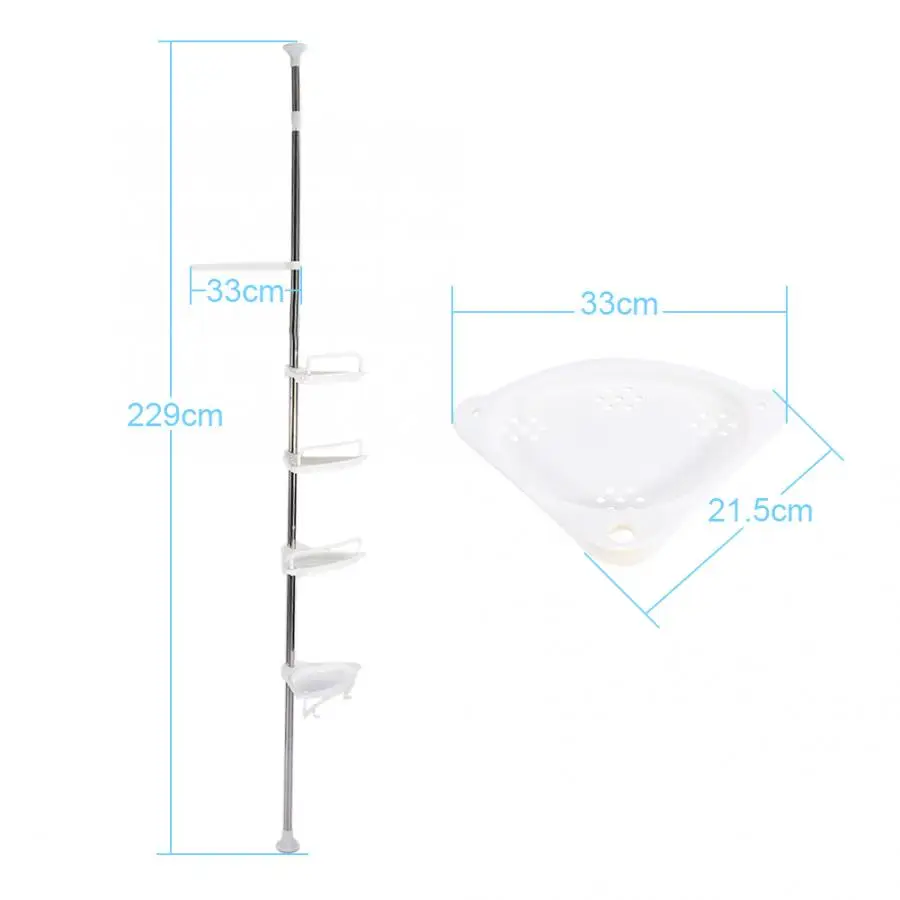 Регулируемая телескопическая полка для ванной комнаты 4 уровня душевая угловая