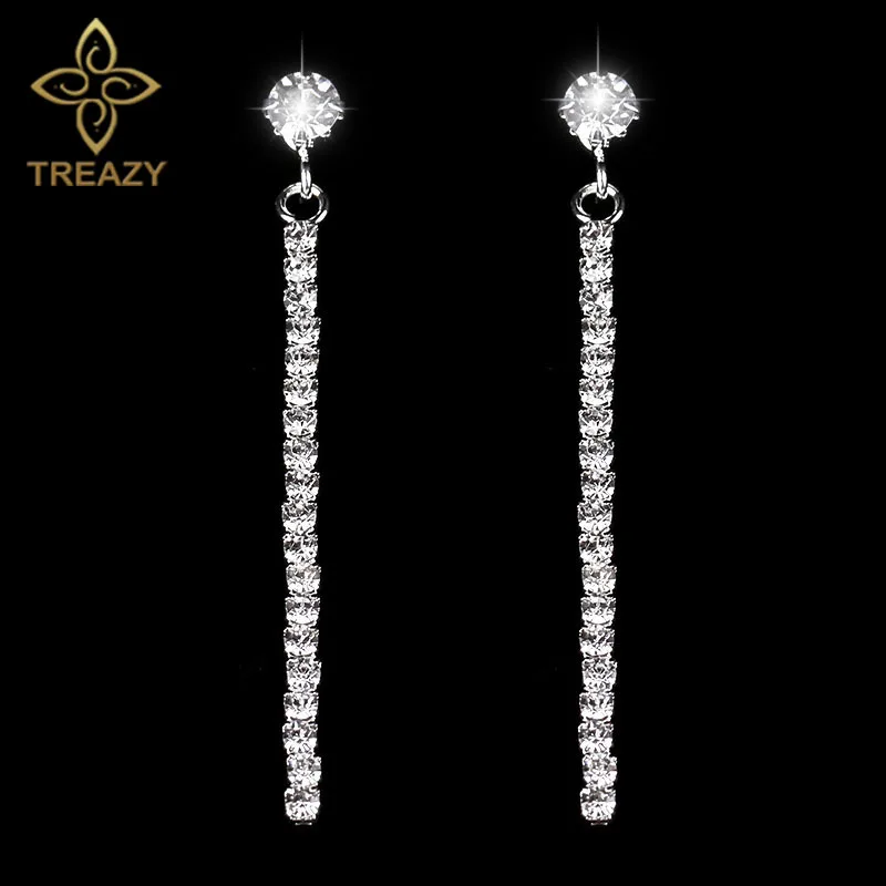 TREAZY, Серебряная лента со стразами, длинные серьги, кристалл, свадебные серьги-подвески для женщин, модная Свадебная вечеринка, ювелирные изделия