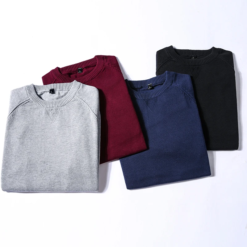 Мужские свитера с круглым вырезом хлопковые пуловеры однотонные повседневные