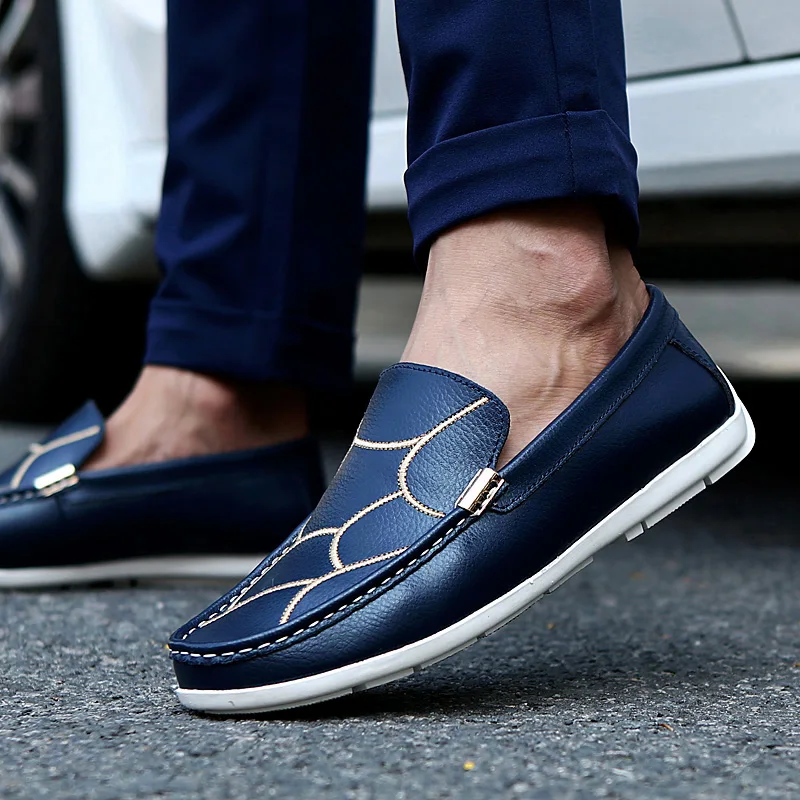 

Fashion Shoes Men Loafers Moccasins Men Shoes Casual Leather Slip On Blue White 28-66