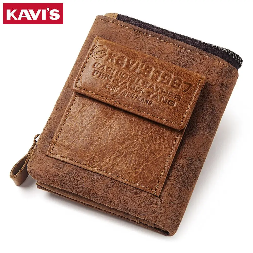 Кошелек KAVIS Crazy Horse из натуральной кожи, мужской кошелек для монет, мужской кошелек, портмоне, портфель, держатель для карт, маленькая винтажная сумка для денег