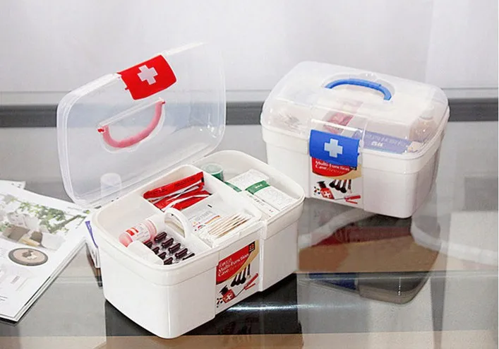 

1PC First Aid Clear Container Bin Family Emergency Kit Storage Box Detachable Tray Family Medicine Medical storage Box OK 0218