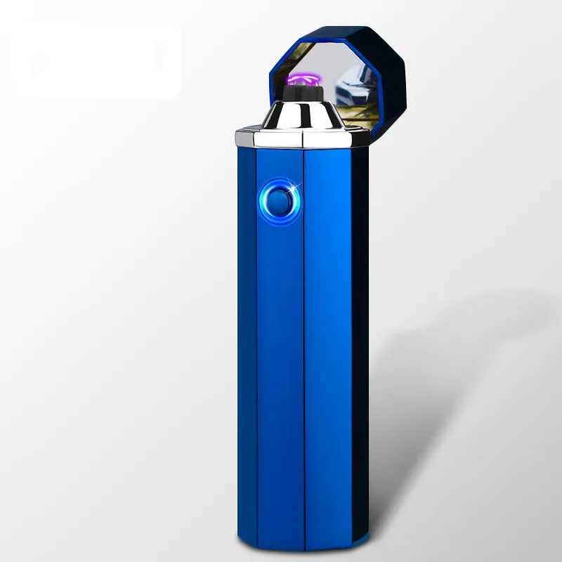 Blue Новинка 360 градусов зажигание двойная дуга плазменная зажигалка электрическая USB Зажигалка двойная дуга перезаряжаемая сигарета зажигалка подарок - Цвет: Blue