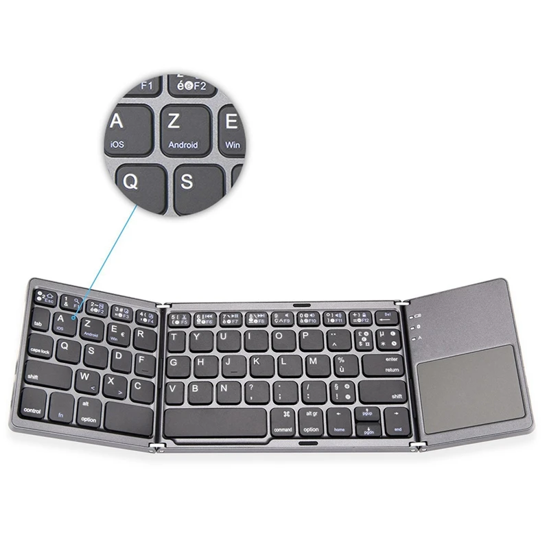 French Keyboard Foldable Bluetooth 3.0 With Touchpad Wireless Black Plastic + Metal | Компьютеры и офис