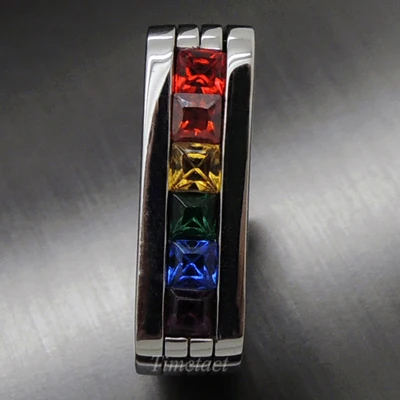 Free Shipping New Fashion Rainbow CZs Gay Lesbian LGBT Pride Stainless Steel Ring Jewelry Size 7 8 9 10 11 12 13 | Украшения и