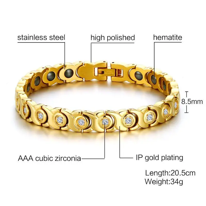 Женский браслет цепочка Vnox с цирконом и гематита|women bracelet|magnetic jewelryhealth jewelry |