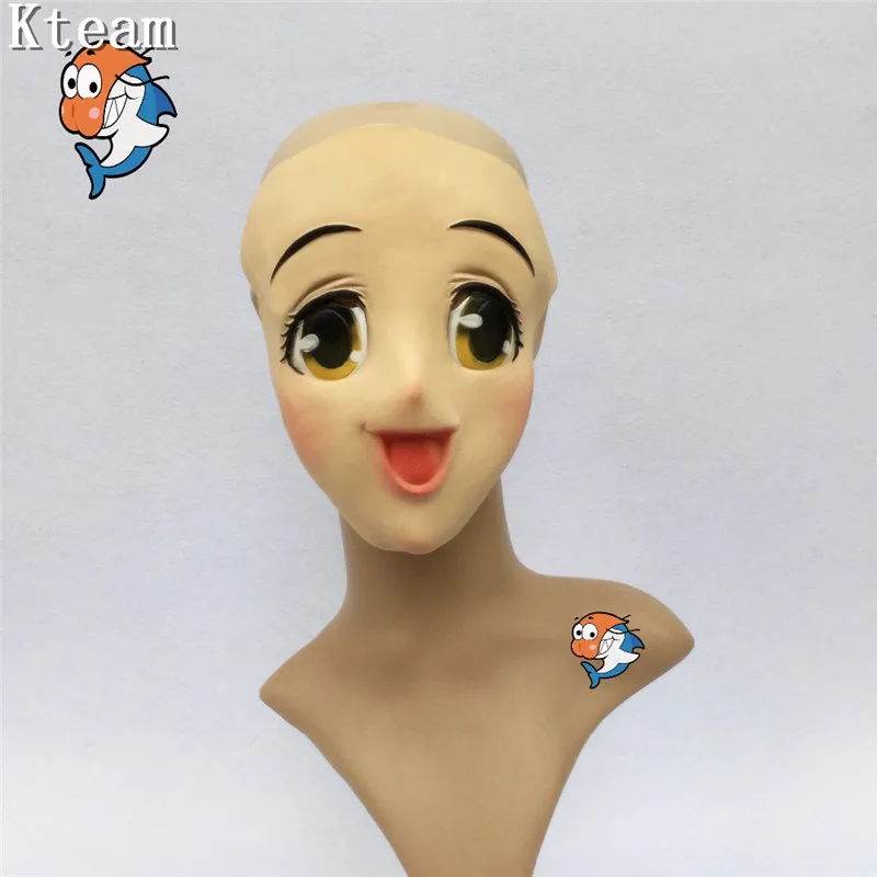 Латексная женская маска кигуруми на половину лица с шарнирными глазами