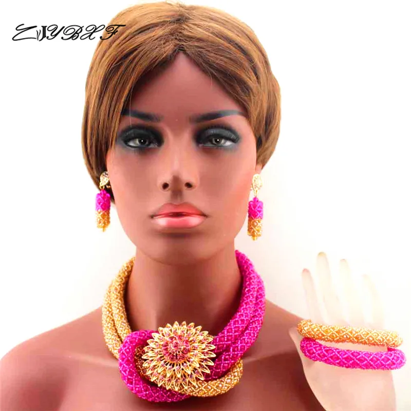 Новинка ярко-розовый и Шампанский комплект ювелирных изделий в нигерийском