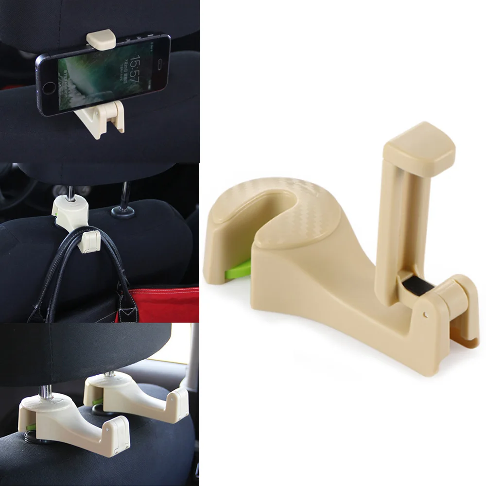 

Auto Car Back Seat Headrest Hanger With Mobile Phone Stand Holder Hooks Clips For Bag Purse Cloth Grocery Interior Accessories