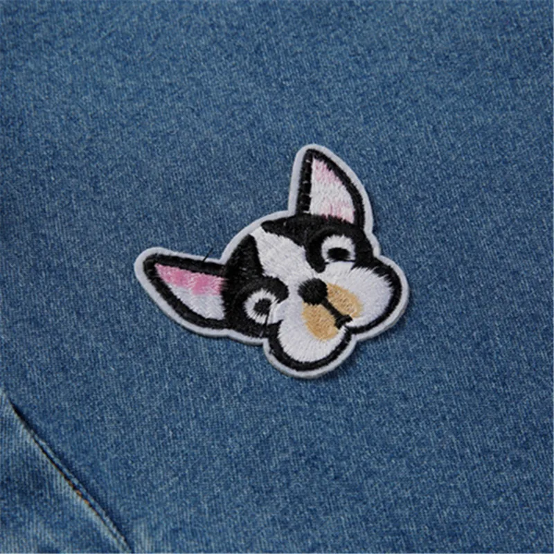 2018 новые весенние оборками Denim женское платье мультфильм вышивка с длинным