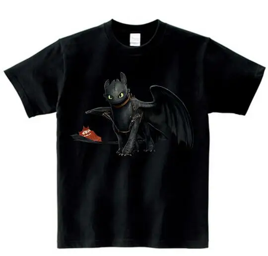 black childreT-shirt Футболка без зубика с карманом; милые топы; футболка с рисунком «Как приручить дракона»; летняя детская футболка в подарок на день рождения; унисекс; MJ - Цвет: black childreT-shirt