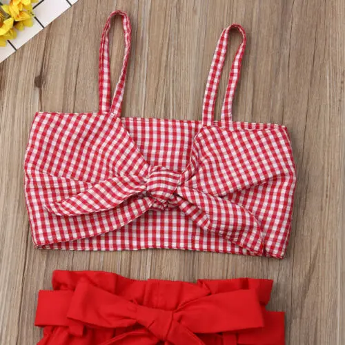 

Summer Girls Plaid Tops Vest Pants Shorts Outfits Clothes 2Pcs Little Girl Clothes Kids Sets Children Clothing
