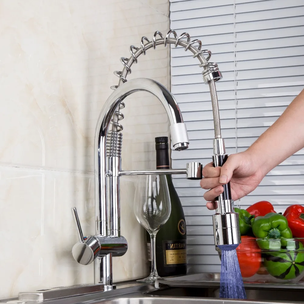 Выдвижной Смеситель для кухни хромированный полированный двойной поворотный