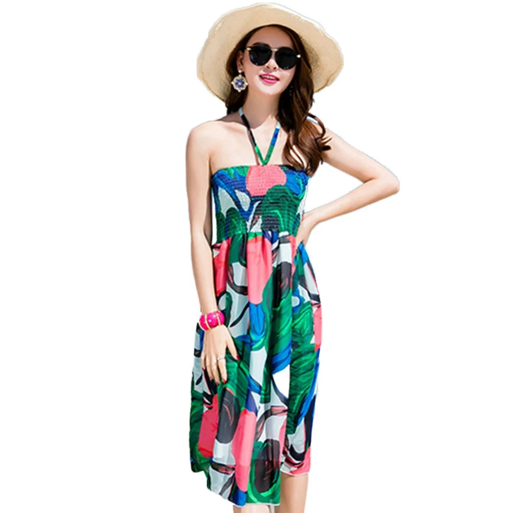 17B70 женщин Лето Пляж Повседневный Шифон Контрастность Цвет Два Износ Spaghetti Strap