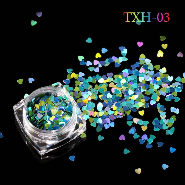TXH03 1 коробка разерцветное сердце форма ногтей блестки, пластинки розовый фиолетовый Серебряный блестки маникюр Дизайн ногтей украшения аксессуары - Цвет: TXH03