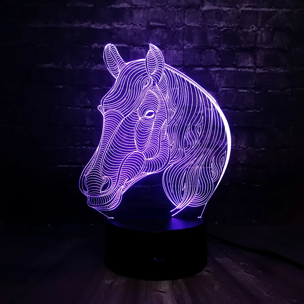 Креативная 3D голова лошади 7 цветов USB зарядка светодиодный светильник для