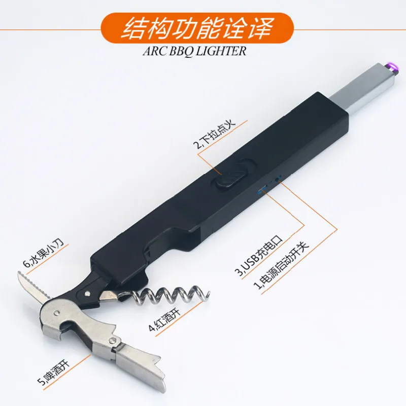 Длинная электрическая перезаряжаемая USB кухонная Зажигалка Ветрозащитная