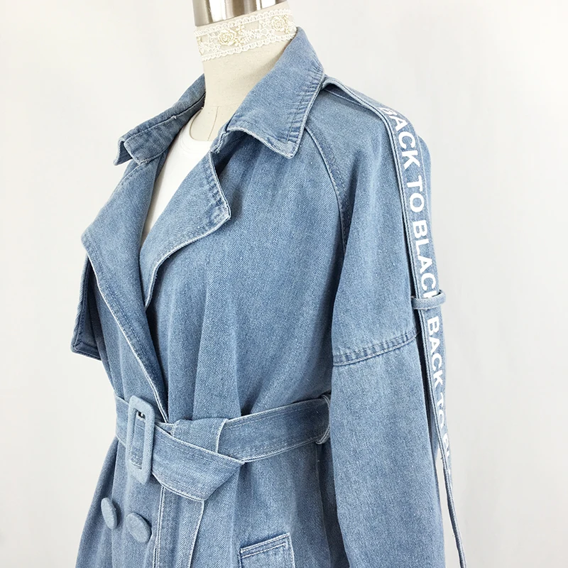 2019 New Fashion Spring Autumn Women's Trench Double Breasted Denim Turn-down Collar Full Sleeve Casual Women Windbreaker TR12 | Женская