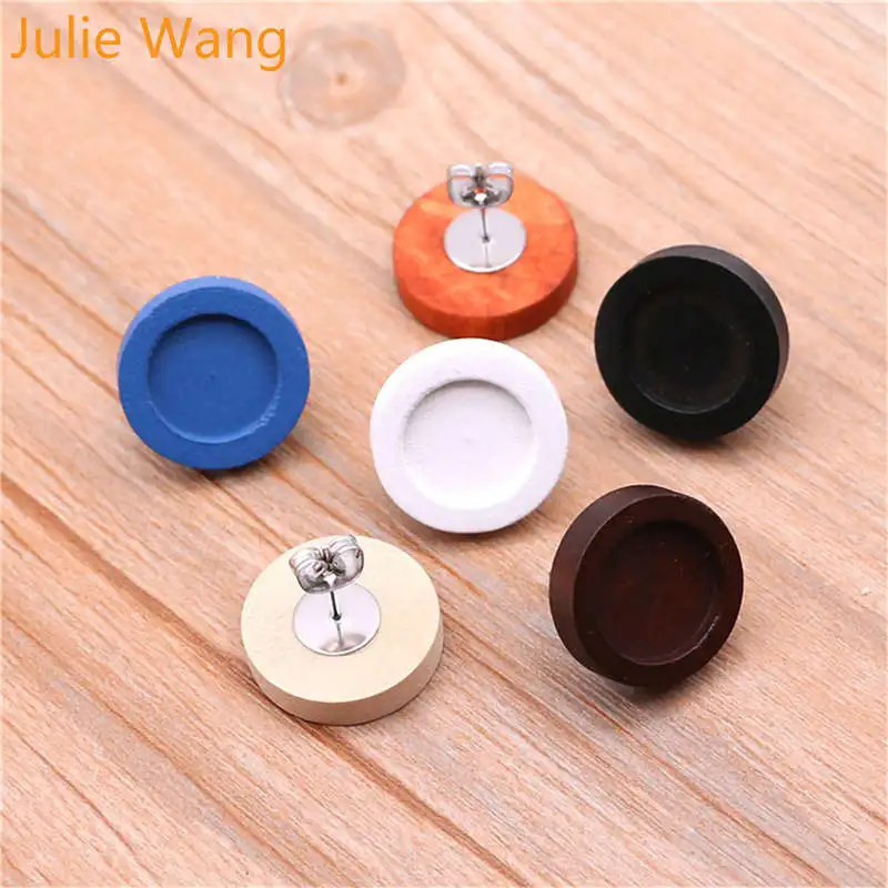 

Julie Wang 6 пар 12 мм деревянные серьги Кабошон Базовые настройки смешанные цвета пустой лоток серьги-гвоздики аксессуары для изготовления ювел...
