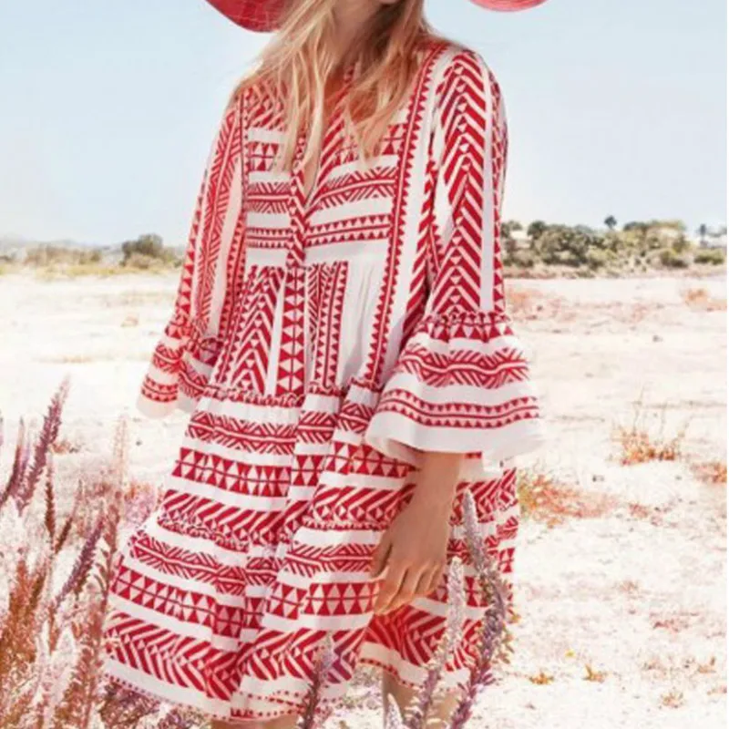 Женское летнее Мини Платье Bech Boho повседневный свободный сарафан стильное платье