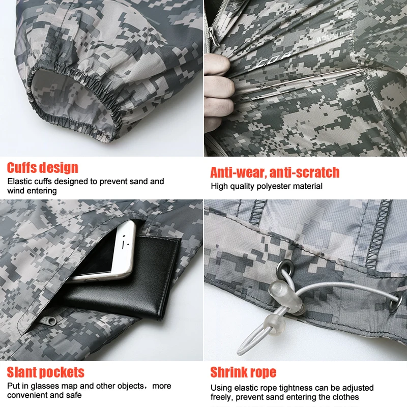 CQB камуфляж кожи тонкий УФ-доказательство Пальто Открытый Пеший Туризм куртка