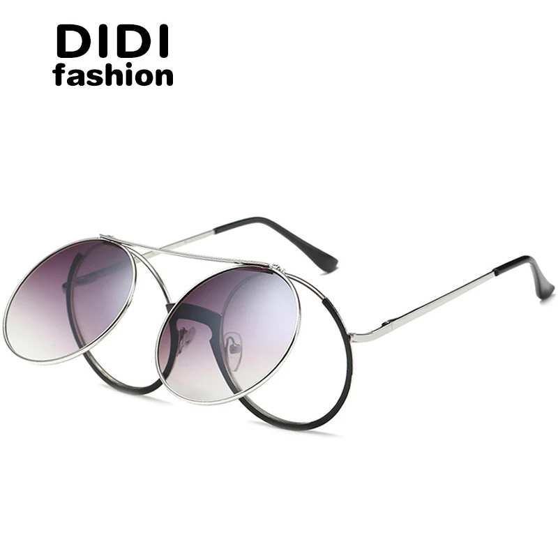 Солнцезащитные очки DIDI Lovers в стиле стимпанк тонкие круглые розовой оправе с