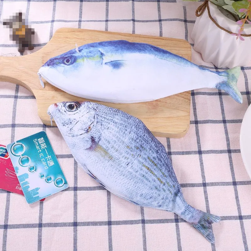 Мужская и женская косметичка на молнии с 3D изображением рыбы, повседневный чехол-карандаш с ручкой, держатель для макияжа, держатель для монет, держатель для телефона, сумочка