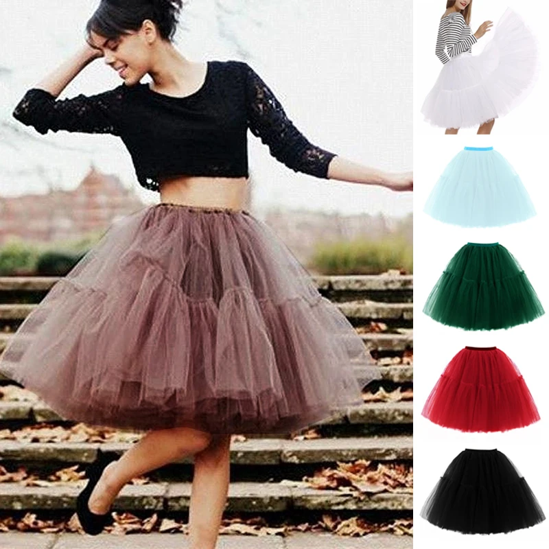 

New Fashion Midi Tulle Skirts High And Elastic Waist Younger Tutu Skirts Classical Lolita Style High Waist Female Party Skirts