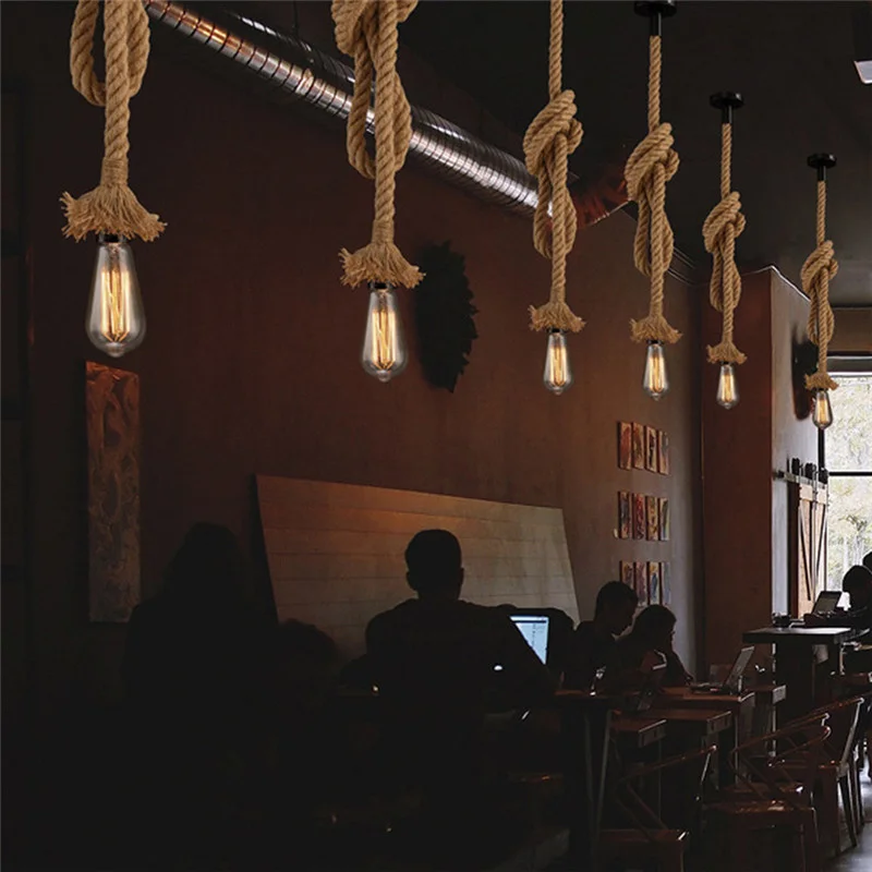 Винтажная веревочная Подвесная лампа в стиле ретро креативный индивидуальный