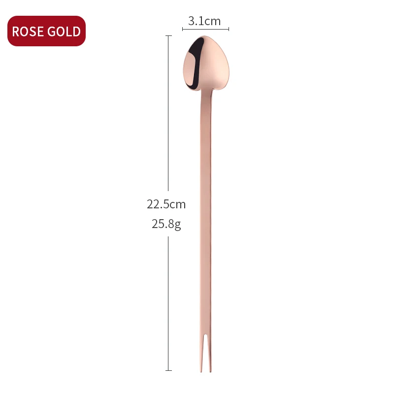 RoseGold-1 Pcs 1 шт. Нержавеющая сталь длинная ручка в форме сердца ложка 2 в 1 ложка Вилка бар напиток Коктейльная ложка для смешивания колер - Цвет: RoseGold-1 Pcs