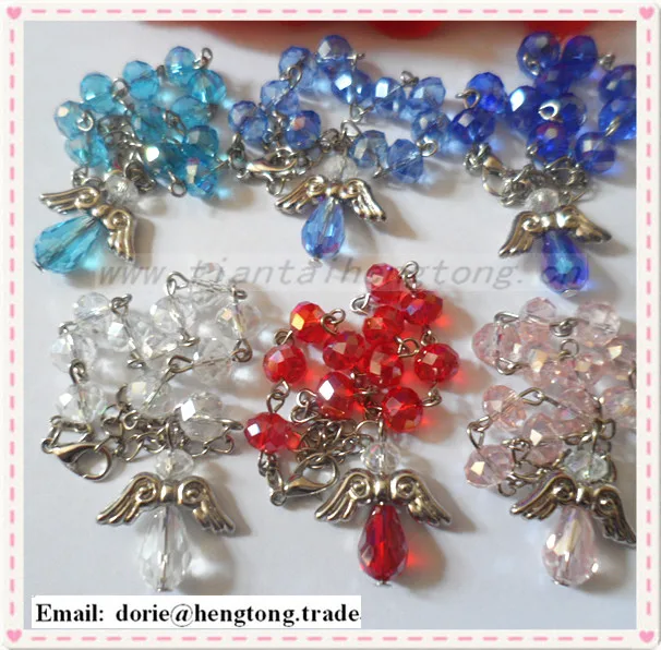 

free ship 12pcs/pack mixed color 6mm crystal rosary bracelet, crystal religious bangle with angel wing pendant