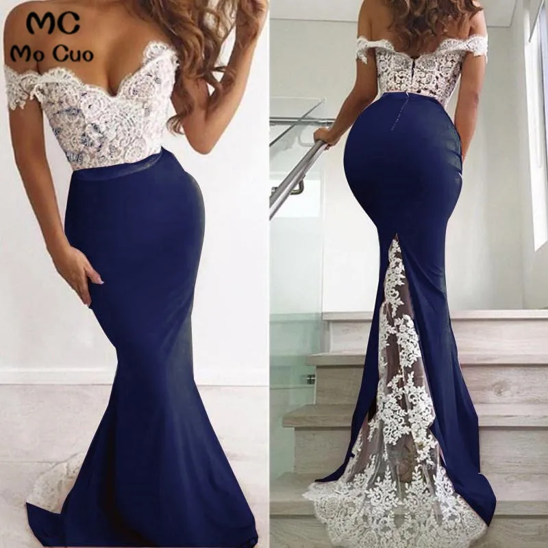 Женское вечернее платье-Русалка со шлейфом длинное кружевное платье с открытыми