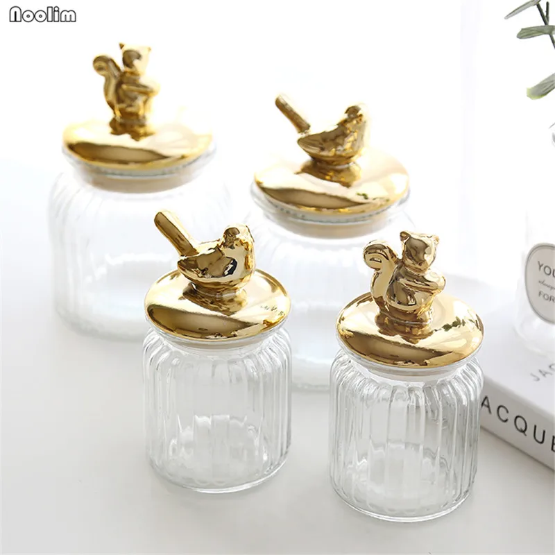 Скандинавская позолоченная стеклянная коробка для конфет с животными