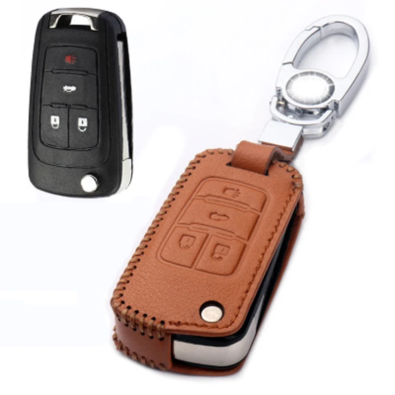 Чехол брелок из натуральной искусственной кожи с 4 кнопками и дистанционным