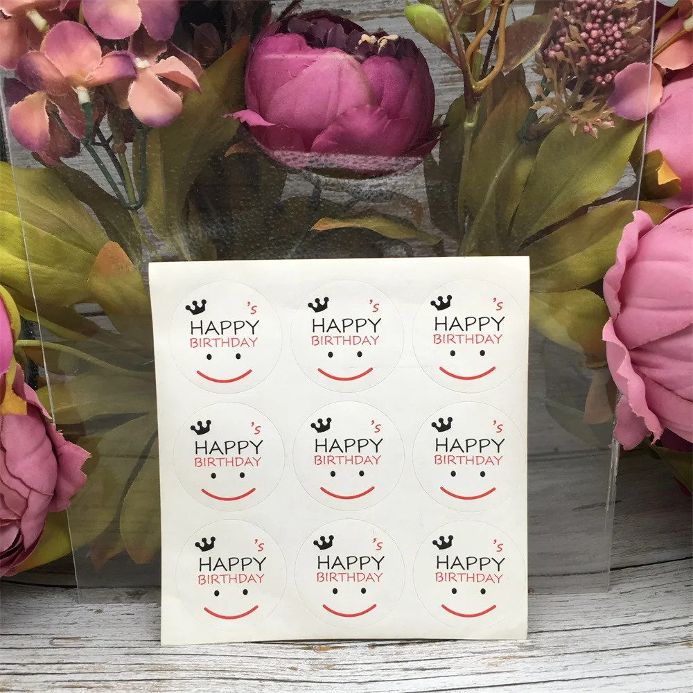 60 pcs с днем рождения круг улыбающееся лицо Корона Ручной Работы для торта средство герметизации упаковки этикетка Стикеры выпечки DIY Подарочная коробка Стикеры s