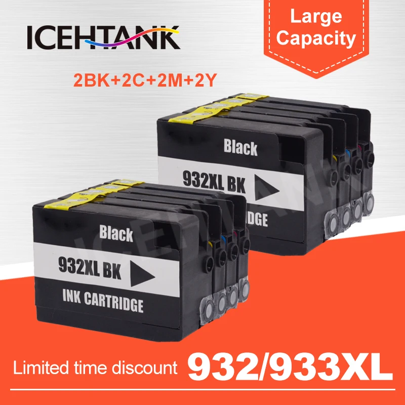 

ICEHTANK 8pcs Ink Cartridge Compatible For HP 932 933 932XL 933XL For HP Officejet 6100 6600 6700 7110 7610 7510 7512 Printer