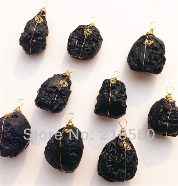 H-SP20 черный необработанный подвесной Аэролит с золотой или серебряной проволокой