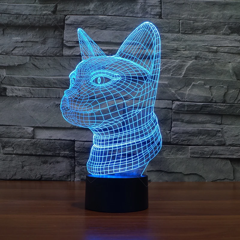 Художественная линия кошачья голова дизайн 3D ночник 7 меняющий цвет для спальни
