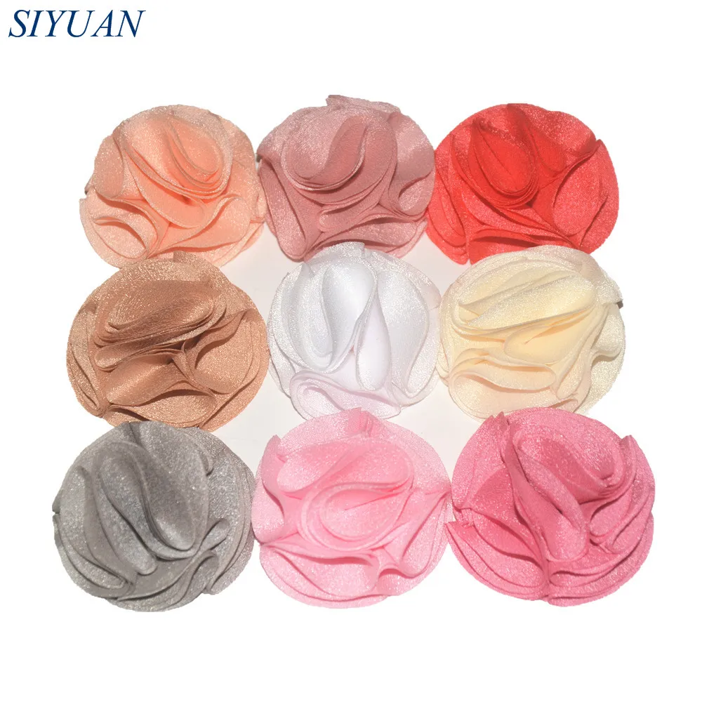 30 шт./лот красочный Шифоновый Цветок розы ручной работы с/без зажима для волос