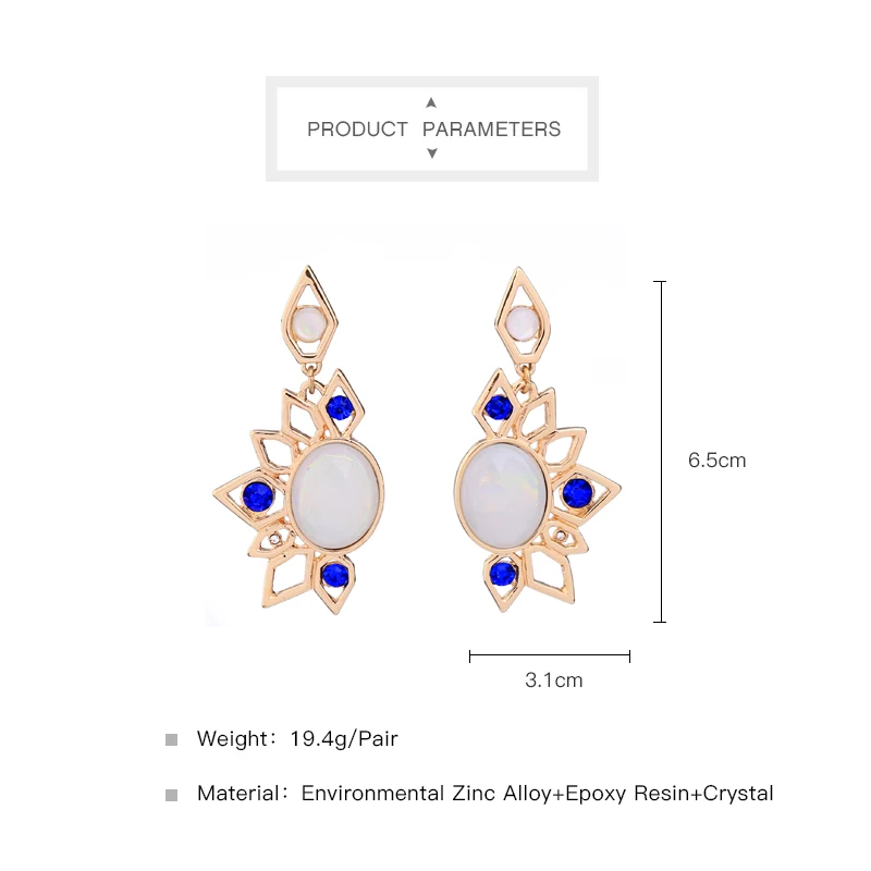 Серьги-подвески с геометрическим узором из смолы белого и синего цвета большие