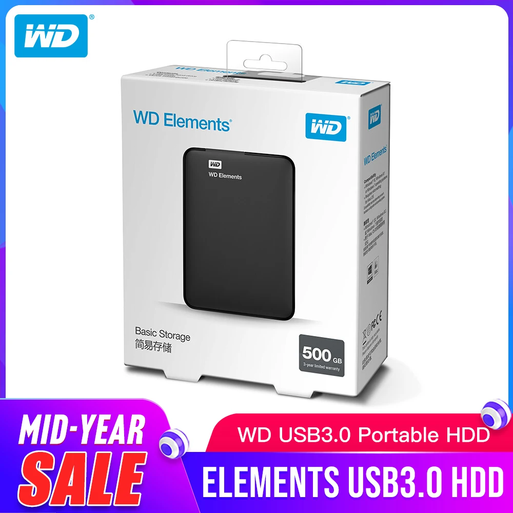 Жесткий диск Western Digital WD элементы Портативный внешний hdd 2,5 USB 3,0 жесткий диск 500 ГБ 1 ТБ 2 ТБ 3 ТБ 4 ТБ для портативных ПК