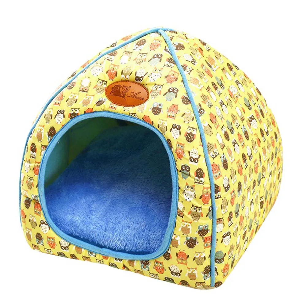 Yellow Кровать для собак, домик для домашних животных, складная мягкая теплая губка, пещера, милые кровати для собак, питомник, гнездо, плюшевая палатка для кошек, HG99 - Цвет: Yellow