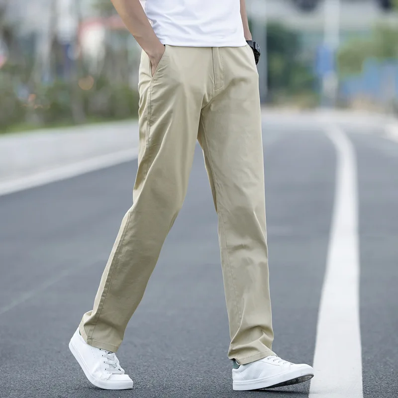 Хаки Pantalon Homme брюки летние мужские повседневные Фитнес Брюки Модные хаки серые черные брюки плюс 40 42 44 мужские s тонкие прямые брюки - Цвет: Хаки