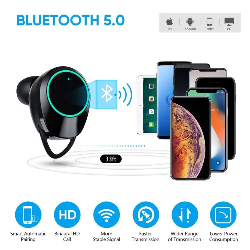 

ABDO TWS Bluetooth Earphone with microphone Wireless Sport Bass Running x6