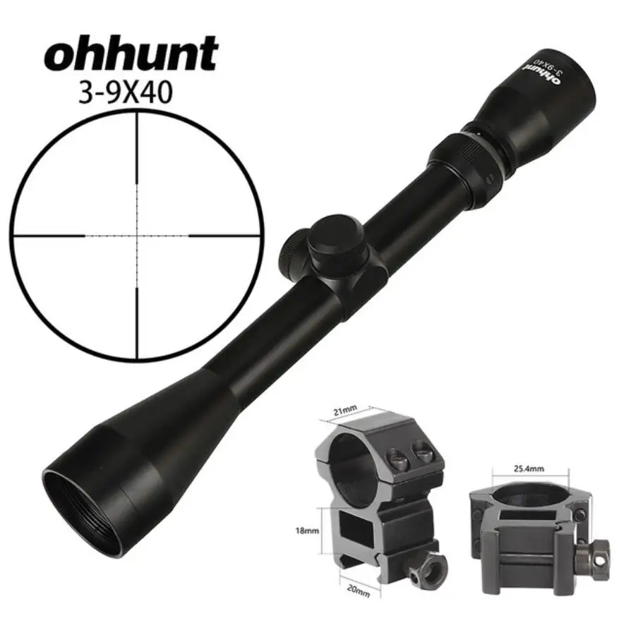 with picatinny ring4 3-9X40 Hunting Optics Riflescopes Rangefinder or Mil Dot Reticle Crossbow Shooting Tactical Rifle Scope with Mount Rings - Цвет: with picatinny ring4
